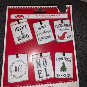 Six mini farmhouse Christmas ornaments